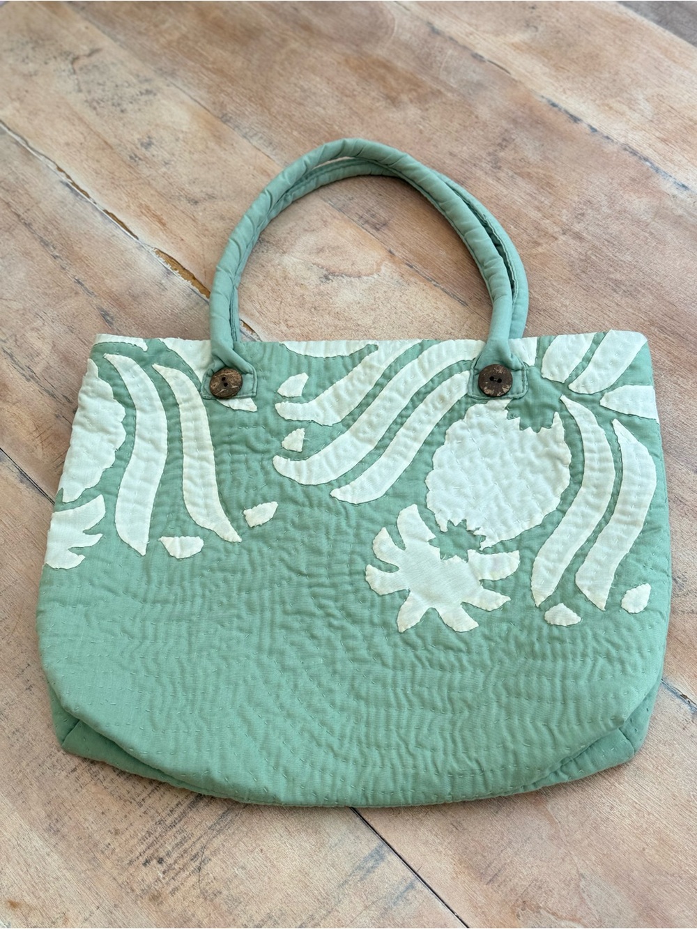 Vintage Hawaiian style Quilted Tote Bag in Sage Green - Soft Fabric Handbag